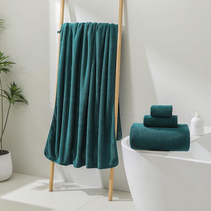 YTYC 29x59 Inch Bath Towels Set of 6 Large, Super Soft Lint Free Lightweight Microfiber Shower Towels for Bathroom 80% Polyester (Teal, 6 Piece)