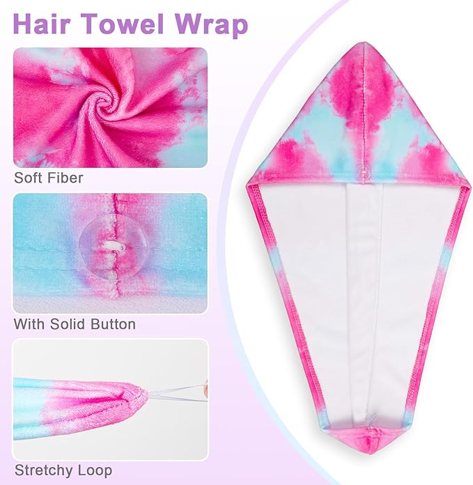 Unicorn Castle Microfiber Hair Towel for Kids 2Pack Hair Wrap Towels Absorbent Hair Drying Towel Wrap Hair Turbans for Curly Thick Hair,Pink Purple