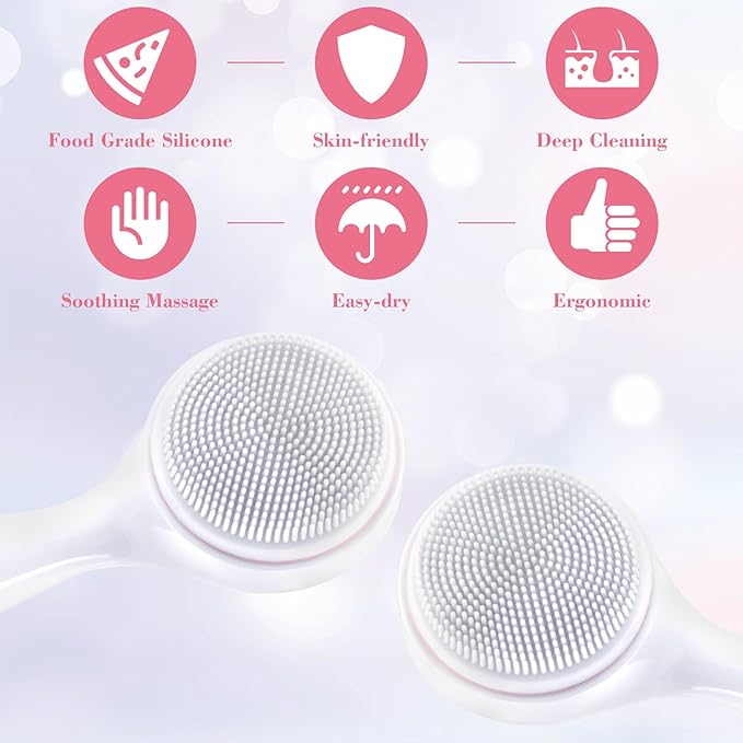HINZIC 2 Pack Silicone Manual Facial Cleansing Brush, Skin Friendly Waterproof Face Cleaning Scrubber Exfoliator Cleanser for Blackheads Whiteheads Makeup Residues Removal- White