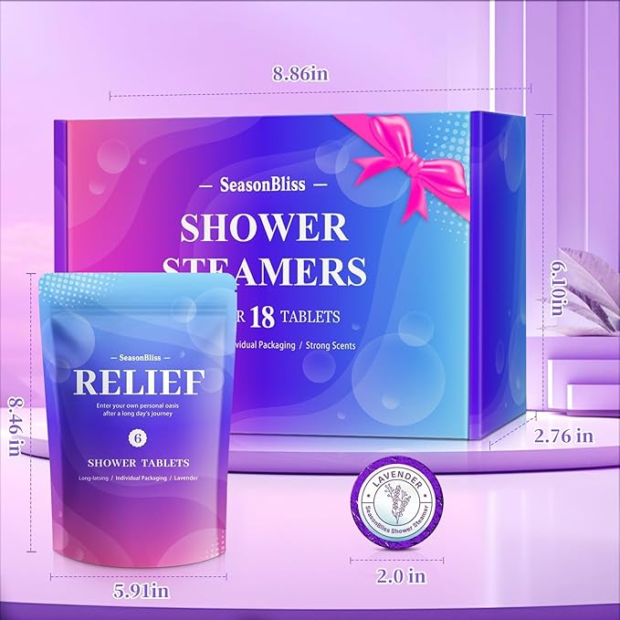SeasonBliss Shower Steamers 18 Pack Set, Shower Bombs with 6 Charming Scents, Shower Tablets with Natural Ingredients,Self-Care & Relaxation Presents for Women and Men