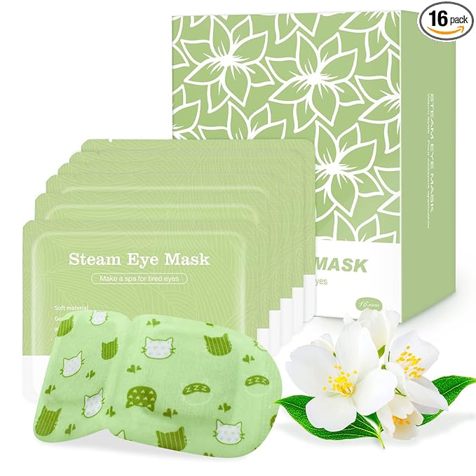 Jekeno Steam Eye Mask, 16 Packs Eye Masks for Dry Eyes, 40-60 Minutes Self Moist Warm Compress Heated Disposable Mask for Sleep, Spa Relaxing Trip Gifts, Travel Essentials for Women Men