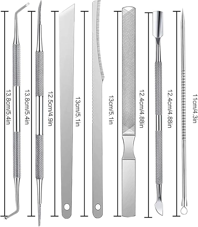 Ingrown Toenail Pedicure Tool Kit, Nail File and Nail Lifter Pusher Double-Sided nail Manicure Kit Stainless Steel(9 Piece Set)