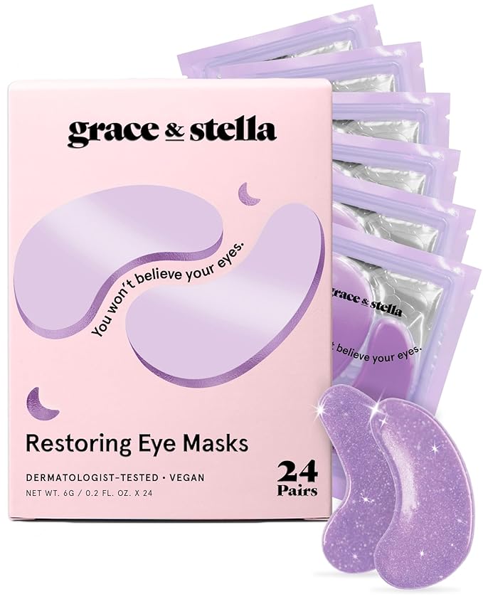 grace & stella Retinol Under Eye Patches for Puffy Eyes & Dark Circles - Restoring Gel Under Eye Masks with Hyaluronic Acid - Birthday Gifts for Women, Bachelorette Party Favors (Purple, 24 Pairs)