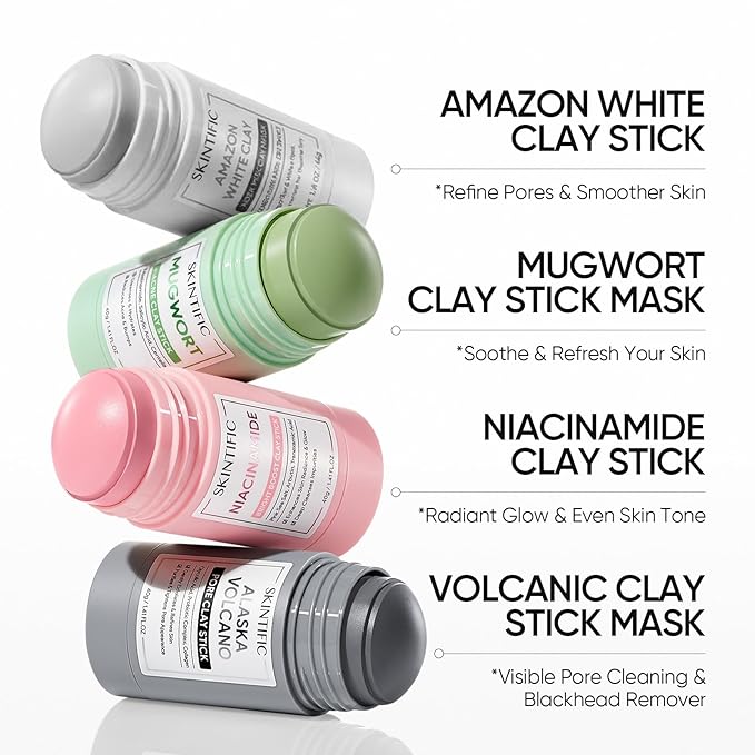 SKINTIFIC Mugwort Clay Stick Mask for Face, Redness Soothing & Breakout Control with Centella and Salicylic Acid, Gentle Exfoliating, Vegan Skincare, Wash-Off Facial Mud Mask