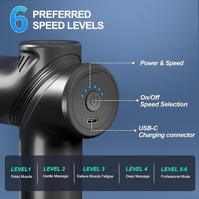 LEERCON Massage Gun Deep Tissue Electric Massagers Mini Massage Gun Travel with 4 Massage Heads Muscle Percussion Massager Gun Gift for Women and Men, Black