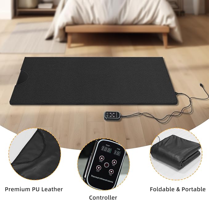 Gollense Sauna Blanket Portable Saunas for Home Dry Sauna Bag Waterproof PU Leather, 60℉-175℉, 1-99 Min Timer, 6ft x 3ft, Black
