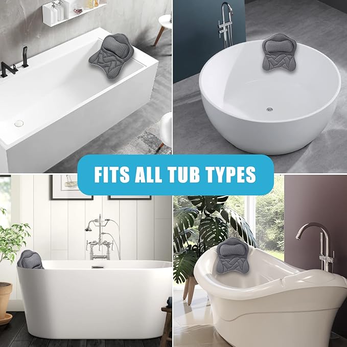 Bath Pillow, Tub Pillow for Bathtub with Strong Non-Slip Suction Cups and Comfortabl 3D AirMesh Bath Pillow for Women &Man