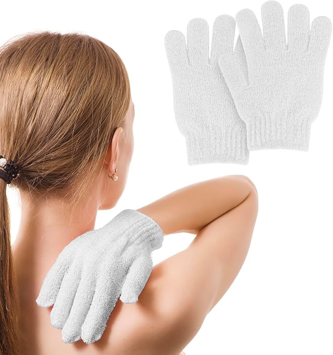 MOLOPPO 2 PCS Exfoliating Glove, Scrub Gloves Exfoliating, loofah, Body Exfoliator, Bath Gloves（White）