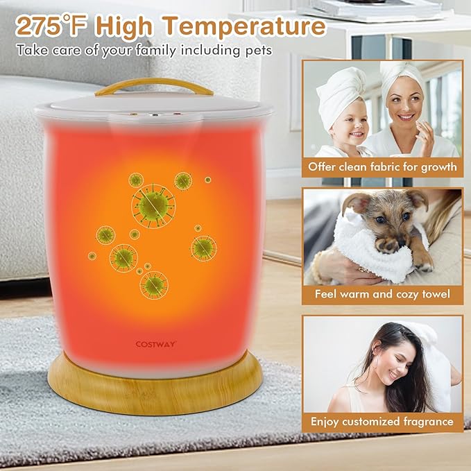 COSTWAY Bucket Style Towel Warmer, Fragrance Holder, Fits up to Two 40” x 70” Oversized Towels, Bathrobes, Blankets, Auto Shut Off, Luxury Towel Warmer for Bathroom, Spa