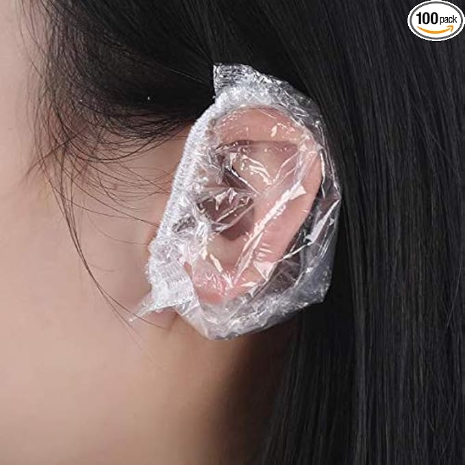 100PCS Ear Protector Caps Disposable Elastic Clear Shower Water Ear Covers Large For Hair Dye, Shower, Bathing, Spa Home Use Hotel and Hair Salon