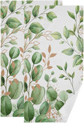 Green Gold White Leaves Hand Towels for Bathroom Set of 2,Eucalyputs Leaf Floral Branches Decorative Bathroom Towels for Bath,Face,Hair,Soft Absorbent Dish Towels for Kitchen Decor 28"x14"