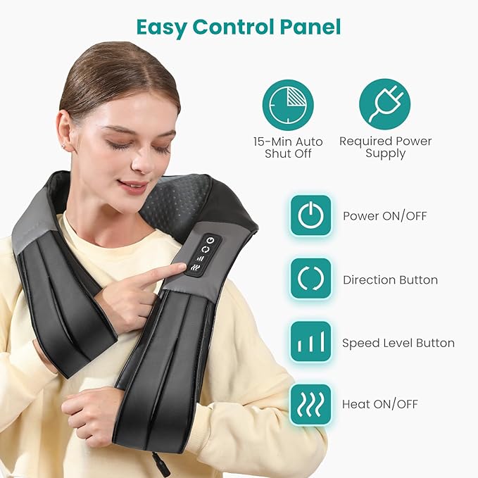 Nekteck Shiatsu Neck Massager with Heat for Pain Relief Deep Tissue, 2026 Upgraded Back Shoulder Kneading Massage Pillow with Storage Bag, Body Relaxation Gifts for Men Women Mother's Day Father's Day