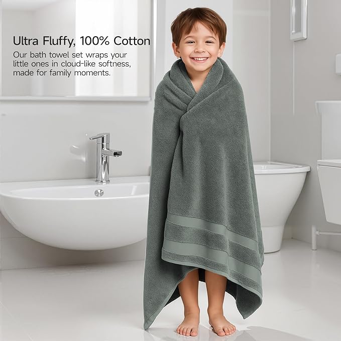 REDKISS 100% Cotton Bath Towels Set of 2, Extra Large Bath Sheets 35 X 70 Inches, Super Soft, Highly Absorbent & Quick Dry Shower Towels for Bathroom, Gym, Spa, Pool & Hotel, Sage Green