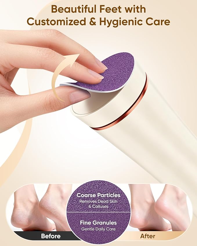 Electric Foot Callus Remover, 3-Speed Rechargeable Cordless Electronic Foot File with Moisturizing Balm, Electric Callus Remover Kit for Dead Skin, Birthday & Mothers Day Gifts for Women Mom, Beige