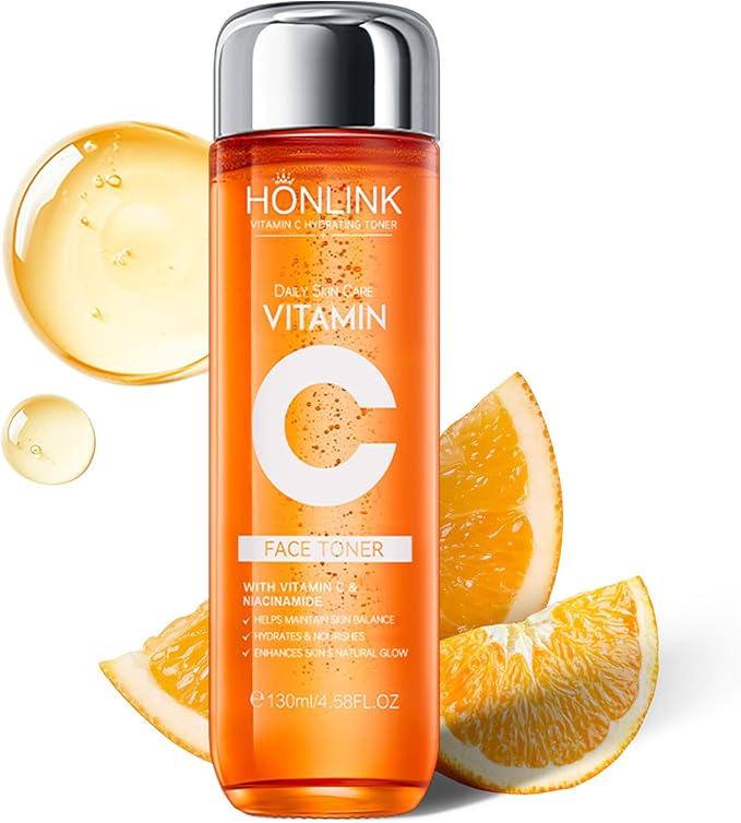 Vitamin C Face Toner 130ml, HONLINK 5X Vitamin C Complex with Niacinamide & Hyaluronic Acid, Hydrating & Balancing Toner for Daily Skincare, Valentine’s Day Gift for Her