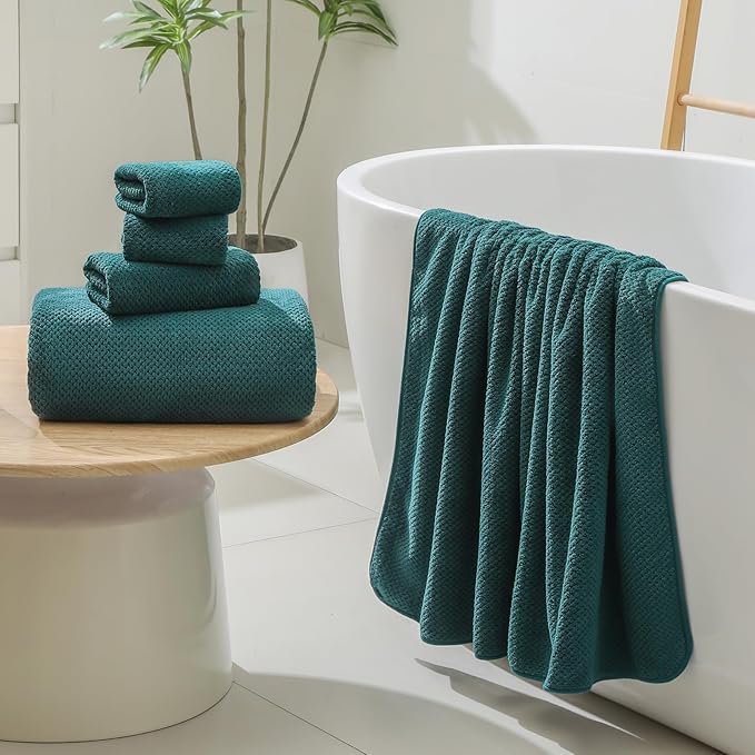YTYC 29x59 Inch Bath Towels Set of 6 Large, Super Soft Lint Free Lightweight Microfiber Shower Towels for Bathroom 80% Polyester (Teal, 6 Piece)