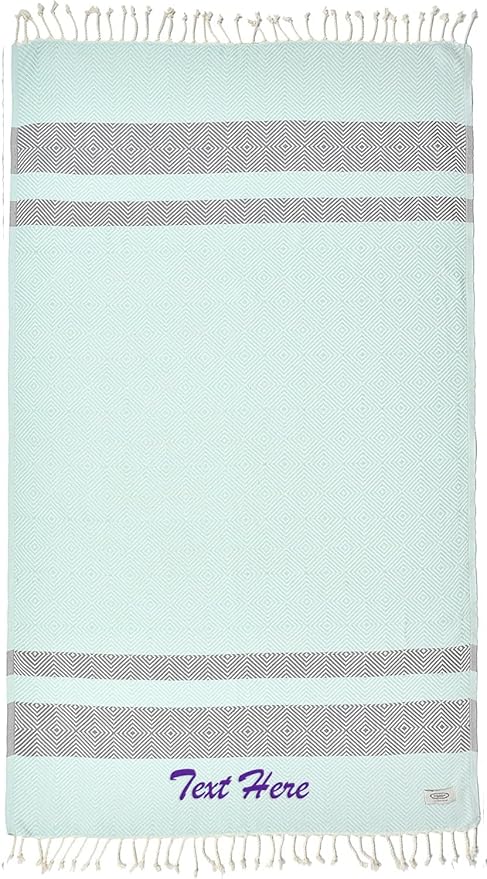 Personalized Embroidered Beach Towel | Throw Blanket, Easy Carry, Sand Free, Highly Absorbent, Quick Dry, Turkish Towels for Camping Bath Sauna Beach Gym Pool Yoga SPA by Lahammam, Design, Aqua