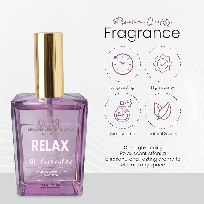 Brooklyn Fragrance Co. BFC-Spa Room Spray – Premium Relax Lavender Scent - Long lasting Fragrance for Home, Office or Bathroom – Air Freshener Rectangle Spray bottle – 100 ml
