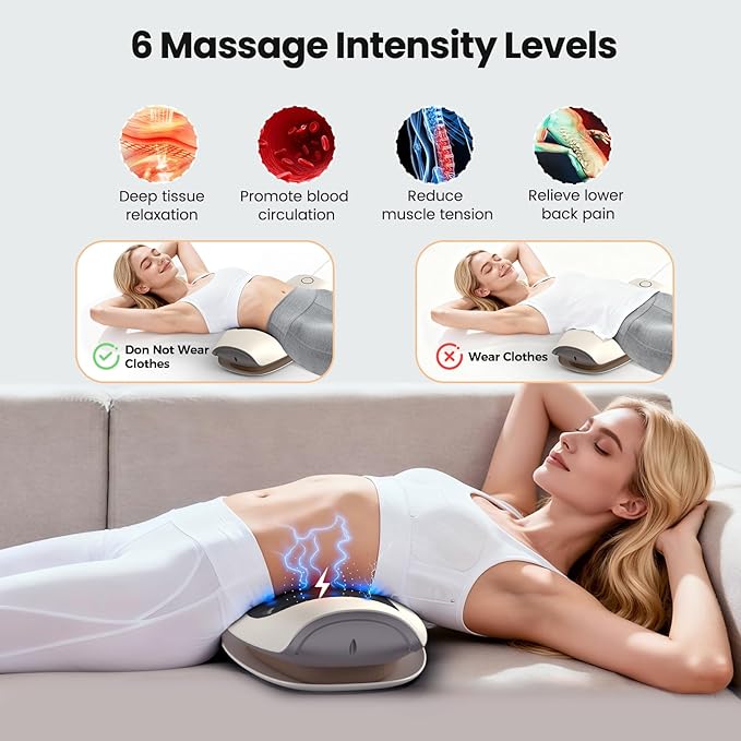 Lower Back Massager with Heat, Back Stretcher for Lower Back Pain Relief and Decompression, Spine-Smoothing Quadruple Fusion Back Massager, Lumbar Traction Device with Rocking Stretch & Height Adjust
