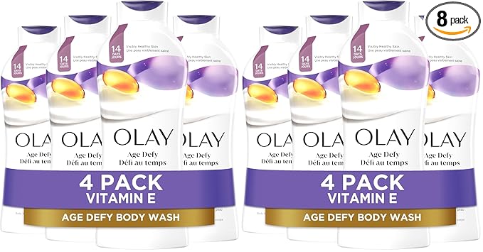 Olay Body Wash for Women,Age Defying with Vitamin E,24hr Moisturizing,Hydrating & Refreshing,B3 Vitamin Complex,Free of Parabens & Phthalates,for All Skin Types,Scented,22 fl oz,(Pack of 8)