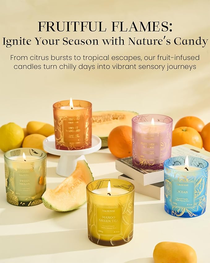 M&SENSE Plum Berry Wood Scented Vegan Soy Candles, Naturally Scented No Toxin, 8.1oz 42-Hour Slow Burning, Cozy Fall Home Fragrance for Relaxation, Housewarming Gift for Adults