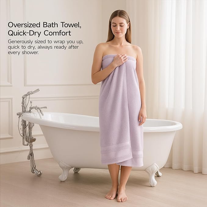 REDKISS 100% Cotton Bath Towels Set of 2, Extra Large Bath Sheets 35 X 70 Inches, 800G, Quick Dry, Ultra Soft & Super Absorbent Bathroom Towel Sets for Bathroom, Gym, Spa, Pool & Hotel, Purple