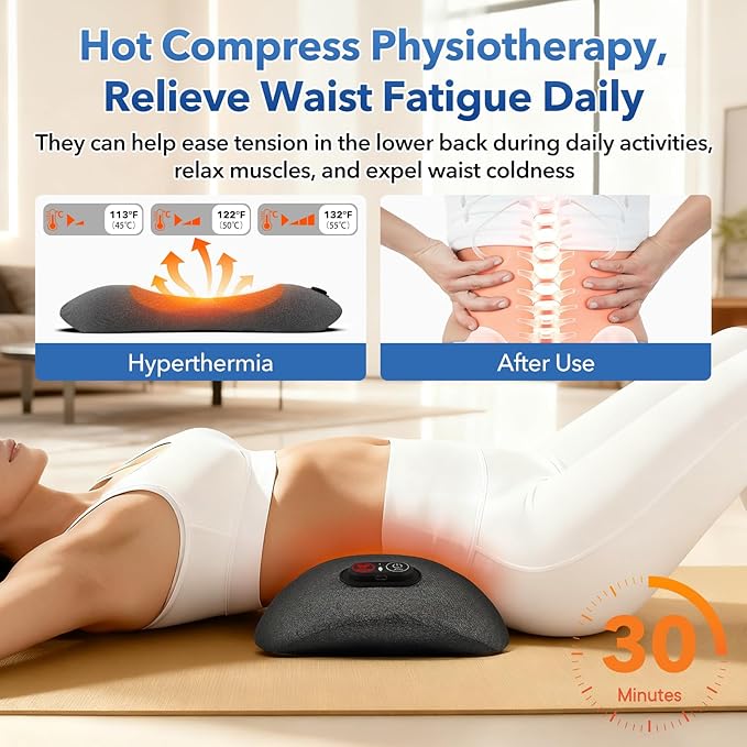 3-in-1 Rechargeable Heated Back Massager, Mothers Day Pillow Gifts for Mom, Electric Lumbar Support Pillow, Relieves Deep Tissue Pain, Lumbar Wedge Cushion