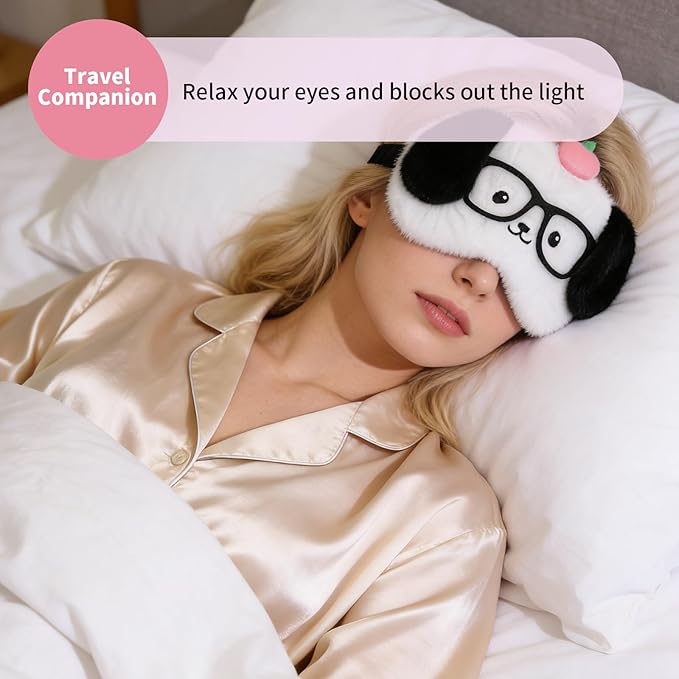 PERFECTSIGHT Sleep Eye Masks, Cute Plush Sleep Eye Cover Lightweight Adjustable Eyeshade Faux Fur Mask Cover for Women Men Sleep Travel Nap, Glasses Puppy