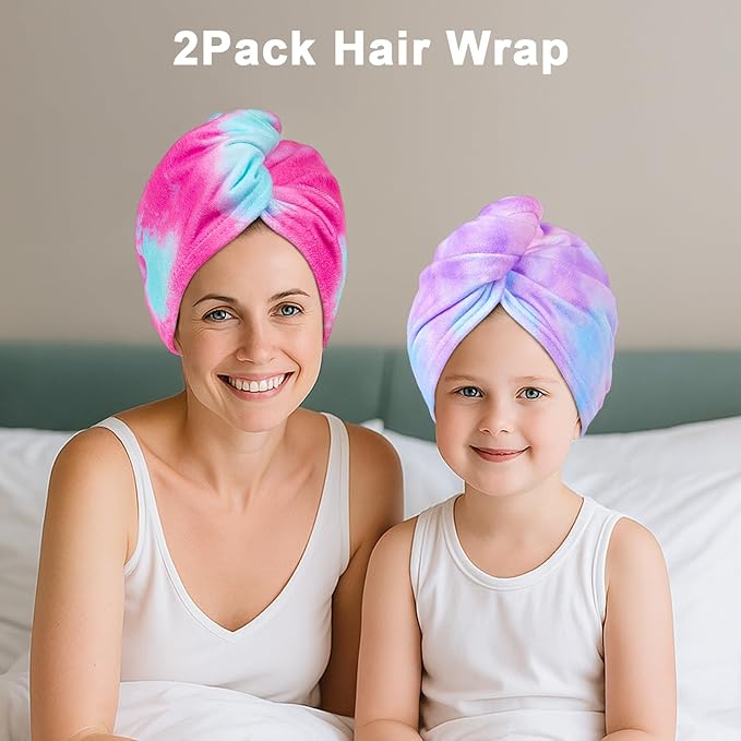 Unicorn Castle Microfiber Hair Towel for Kids 2Pack Hair Wrap Towels Absorbent Hair Drying Towel Wrap Hair Turbans for Curly Thick Hair,Pink Purple