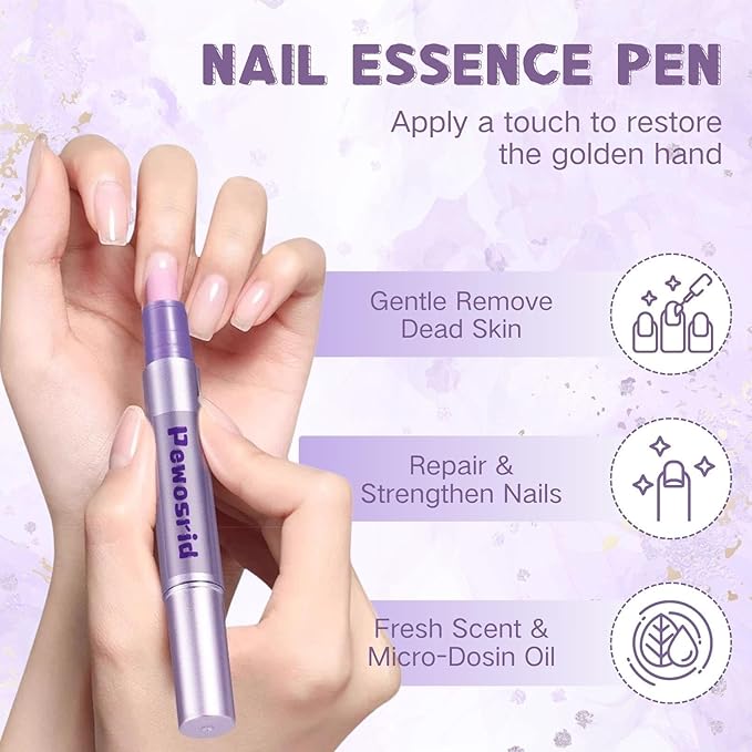 Cuticle Oil Pusher Pen, 4-in-1 Ceramic Cuticle Remover & Cuticle Oil in a Pen, Nail Care Tool for Hangnails & Dry Damaged Nails, Nail Care Pen for Repair Nourish Nails (1PCS Pusher Pen)
