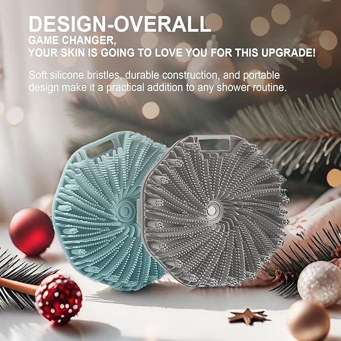 RamPula Silicone Body Scrubber, Silicone Loofah, Quick-Dry Exfoliating Body Brush for Wet or Dry Brushing, More Hygienic Than Traditional Loofah, Medium-Bristle Brush, Eucalyptus Green and Gray