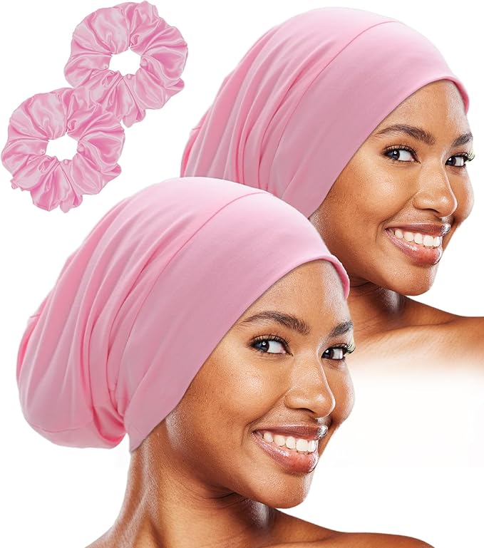 Sleep Cap Bonnet for Sleeping Black Women, Adjustable Cooling Ice Silk Lined Bonnet for Curly Braids Hair Cover Beanie Hat