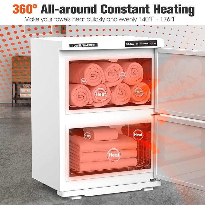 Kikihouse Hot Towel Warmer, 32L Large Capacity Hot Towel Cabinet, Facial Towel Warmers with Clip & Stainless Steel Rack & Water Drip Tray, Fits 80 Towels, for Spa, Salon, Esthetician