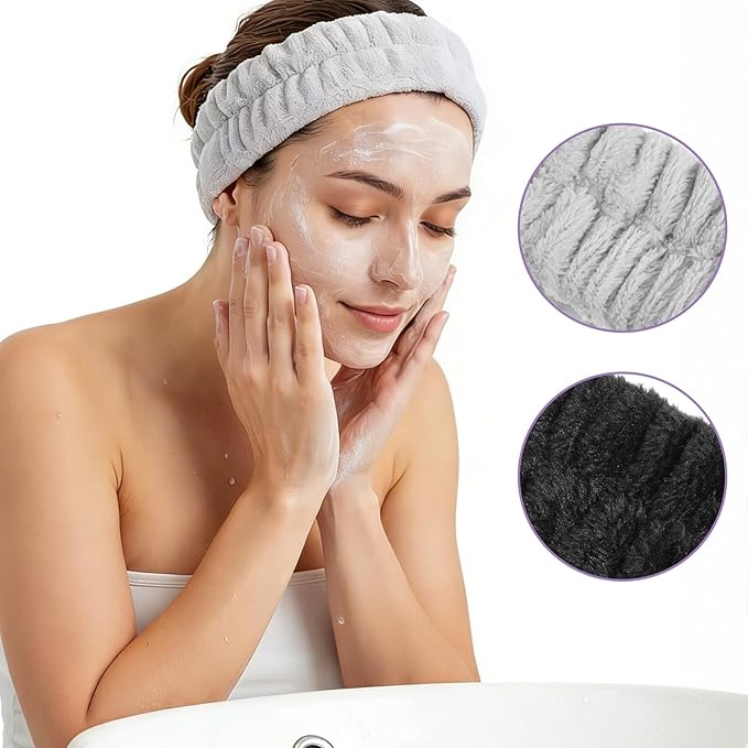 JJUNW 3Pcs Make Up Headband, Spa-Headbands, Hair Headbands for Face Washing Hair Bands Men Absorbent Elastic Skin Care Head Band Wrap for Women Yoga Sports Shower Exercise