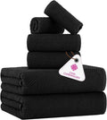 CASA COPENHAGEN EcoPop 6Pcs 100% Cotton Large Designer Towels Gift Set- Black, 550 GSM, 2Bath 2Hand 2Washcloths, Bath Towels for Bathroom Set for Women & Men