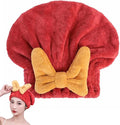 Microfiber Hair Drying Cap,Ultra Absorbent Hair Towel Wrap Turban for Girls Women Soft Quick Dry Hair Towels with Bow Tie Shower Cap for Kids (Red)