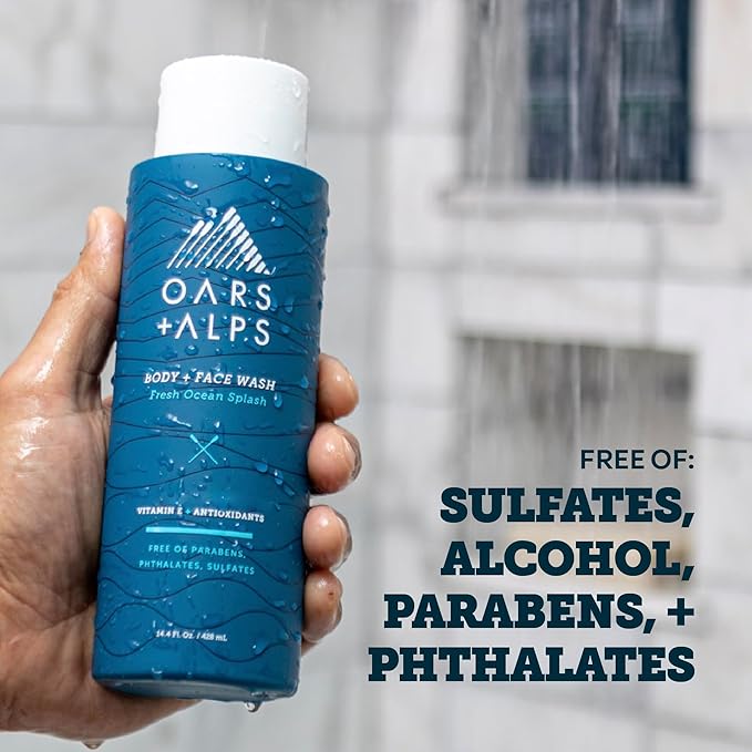Oars + Alps Body Wash for Men, Mens Body Wash & Face Cleanser with Vitamin E & Antioxidants, Moisturizing, Paraben & Sulfate Free Cleanser, Variety Set, 3pk