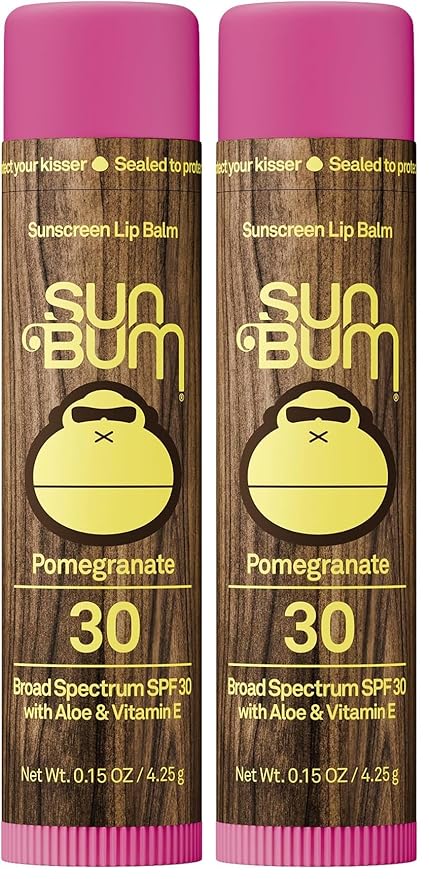 Sun Bum SPF 30 Sunscreen Pomegranate Lip Balm - Moisturizing Aloe Vera and Vitamin E - Vegan and Cruelty Free - Broad Spectrum UVA/UVB Lip Protection - 0.15 oz Stick,(Pack of 2)