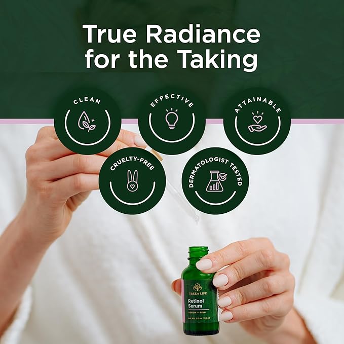 Tree of Life Beauty Retinol Serum, Skin Smoothing Face Oil for Dark and Age Spots and Fine Lines, Facial Serums for Dry and Sensitive Skin Care with Hyaluronic Acid for Soft Smooth Skin, 2 Fl Oz