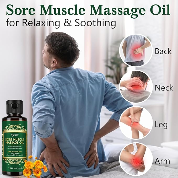 Pjordo 5 Pack Massage Oil for Massage Therapy, Lavender, Vanilla, Sore Muscle, Syringa & Anti Cellulite Massage Oil Kit for Relaxing Muscle & Soothing The Body, Mothers Day Gifts for Women