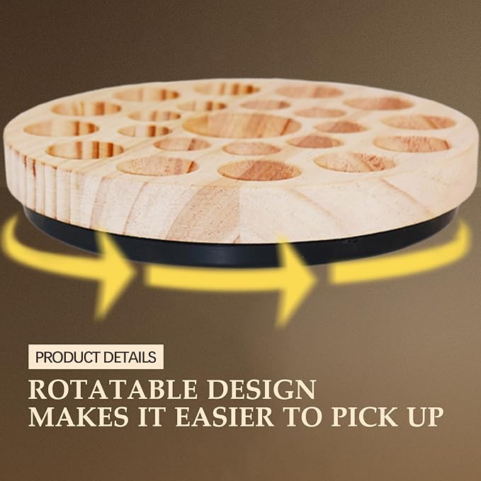 VolksRose Rotating Essential Oil Organizer - Wooden Bottle Storage with 22 Holes for 5ml/15ml/100ml, Pinewood Fragrance Stand for Roller Bottles, Perfume - Home Spa Nail Polish Display Stand