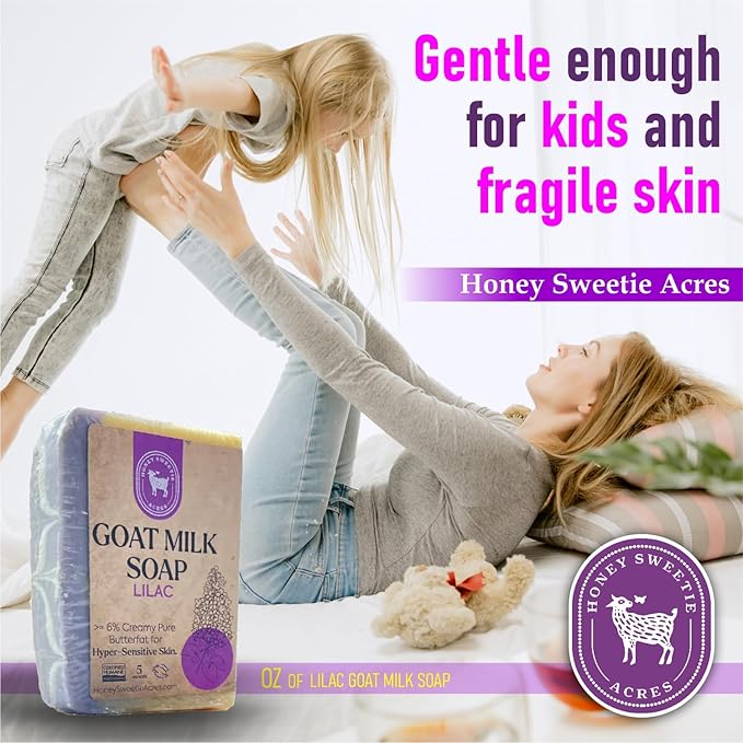 Honey Sweetie Acres Lilac Goat Milk Soap - Handmade 5 oz Bar, Made with Natural Ingredients, Moisturizing & Gentle, Made in the USA