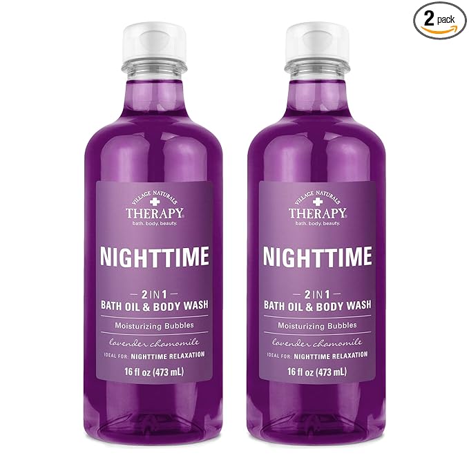 Village Naturals Therapy, Foaming Bath Oil and Body Wash, Nighttime Relief, 16 oz, Pack of 2