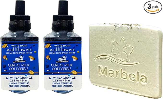Bath & Body Works Cereal Milk Soft Serve 2 Wallflowers Home Fragrance Refill Bulbs with a Natural Oats Sample Soap