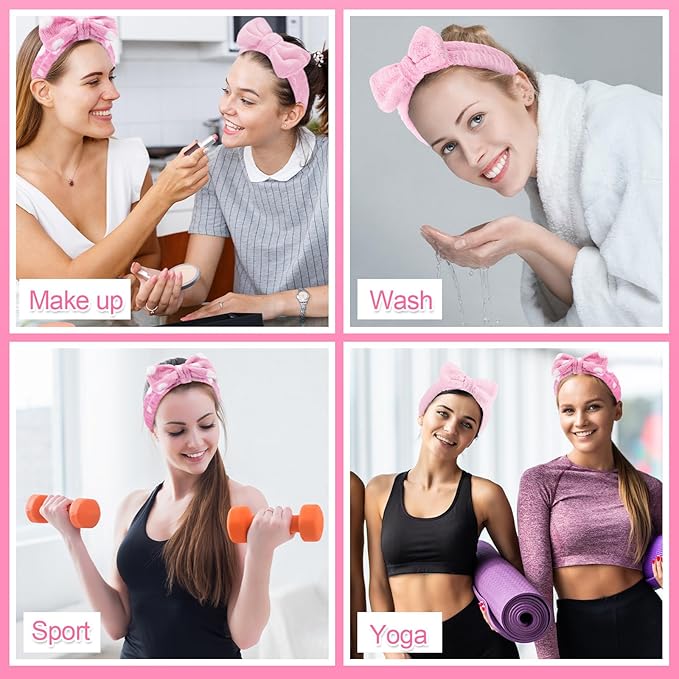 WILLBOND 24 Pieces Spa Headband Bulk Skincare Headbands Face Wash Makeup Hairband Bow Facial Washing Face Head Wraps Adjustable Soft Flannel Towel for Women Shower (Sweet)