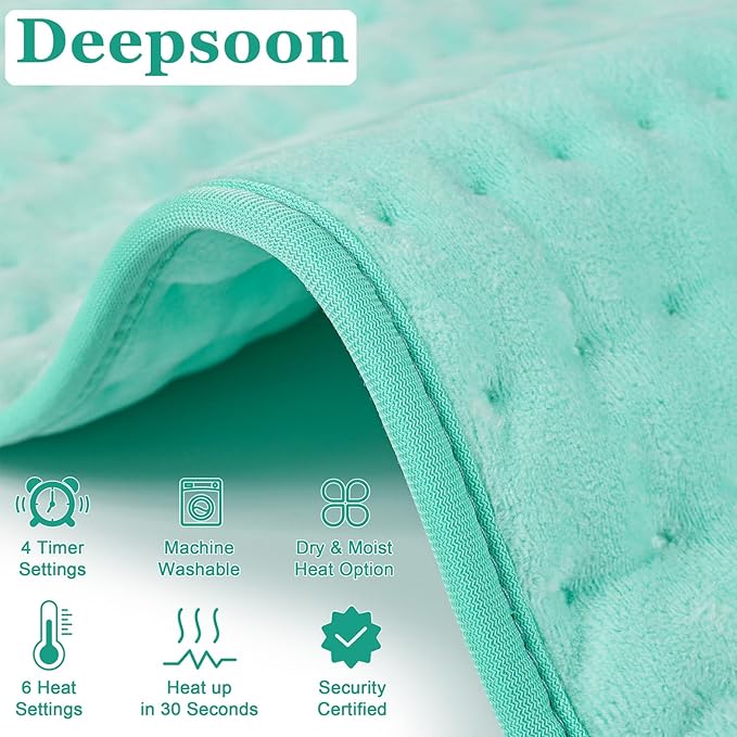Deepsoon Heating Pad,Electric Heating Pads for Back,Neck,Moist Heating Pad for Abdomen Shoulder Knee Legs,Dry/Moist Heat&Auto Shut Off,Mother's Day Birthday for Men and Women,Light Green,33x17 Inch