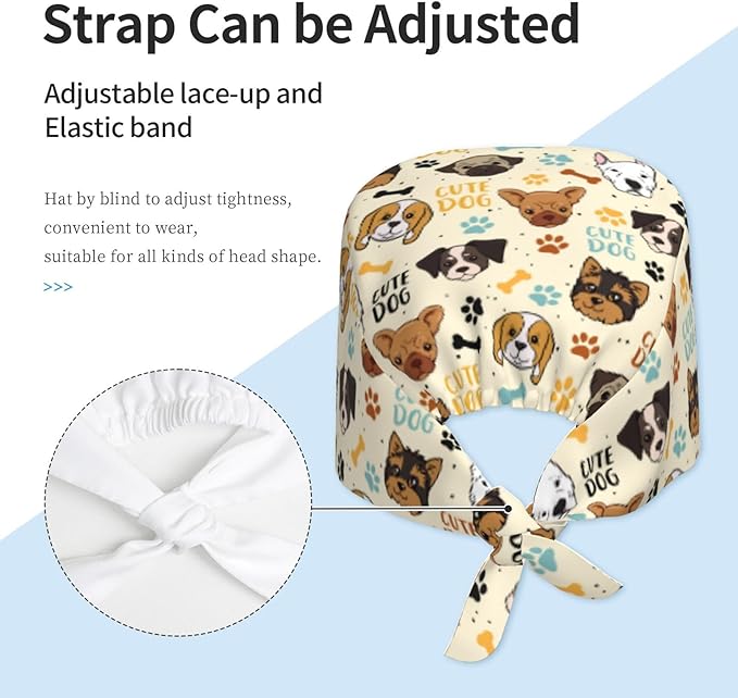 Adjustable Working Cap with Sweatband for Women Men, Moisture Wicking Nurse Surgical Caps for Chef Spa Fits Most Long Hair