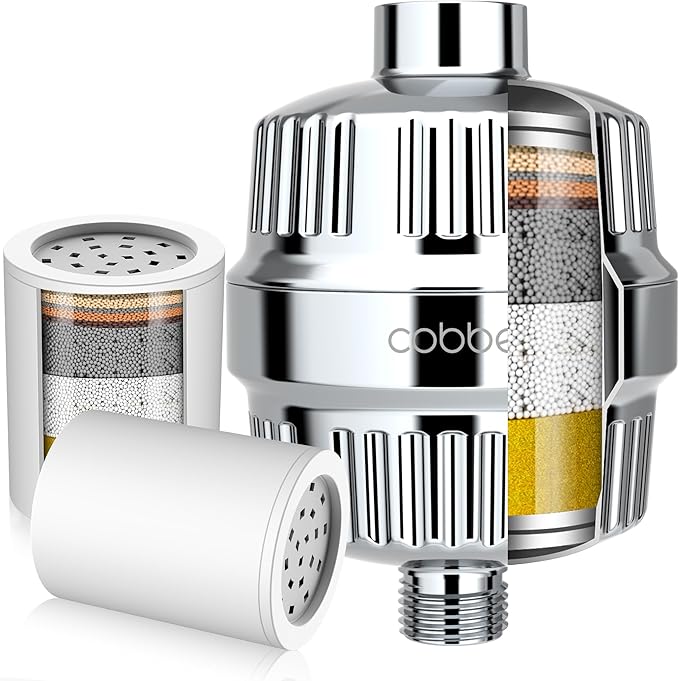 Cobbe 20 Stage Shower Head Filter with KDF-55 for Hard Water, High Output Water Filter with 2 Replaceable Cartridges - Removing Chlorine and Harmful Substance, Chrome