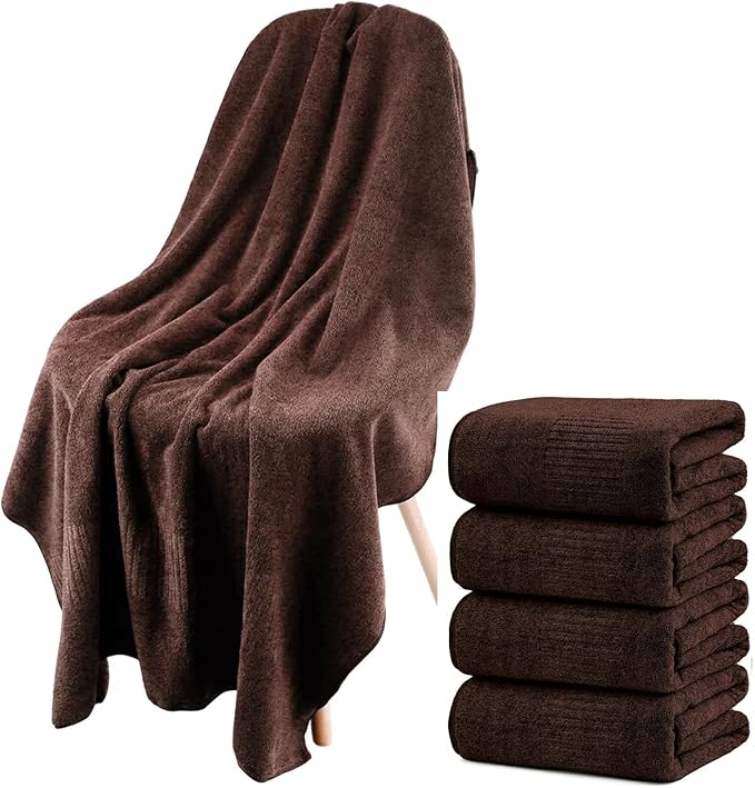 SEISSO 4 Pack Extra Large Bath Towels 63"x35", Bath Sheets for Sensitive Skin 70% Polyester 30% Viscose Fiber from Bamboo, Super Soft, Highly Absorbent & Quick Dry, Oversized Shower Towels