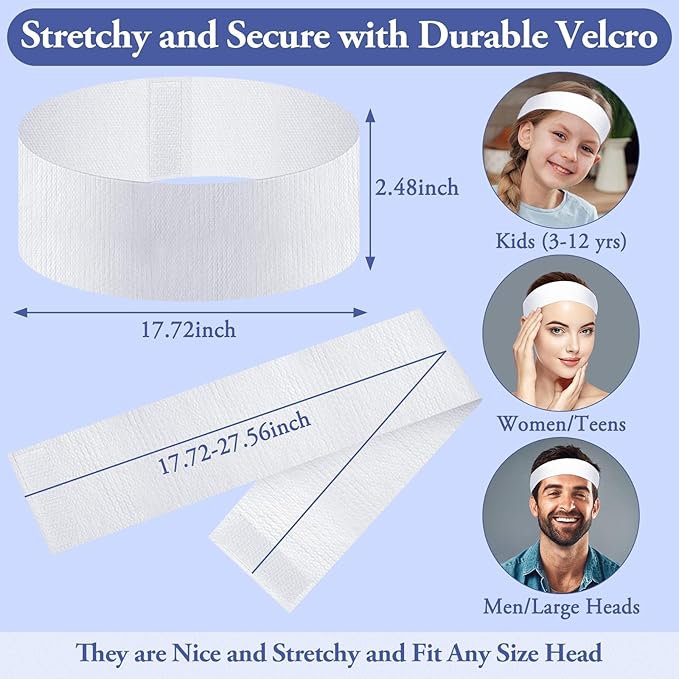Sublaga 40 Pcs Disposable Spa Facial Headbands, Stretch Headband Wrap with Adjustable Magic Tape, Esthetician Spa Headband Stretch Non-Woven Facial SkinCare for Women Sport Yoga Salon Shower